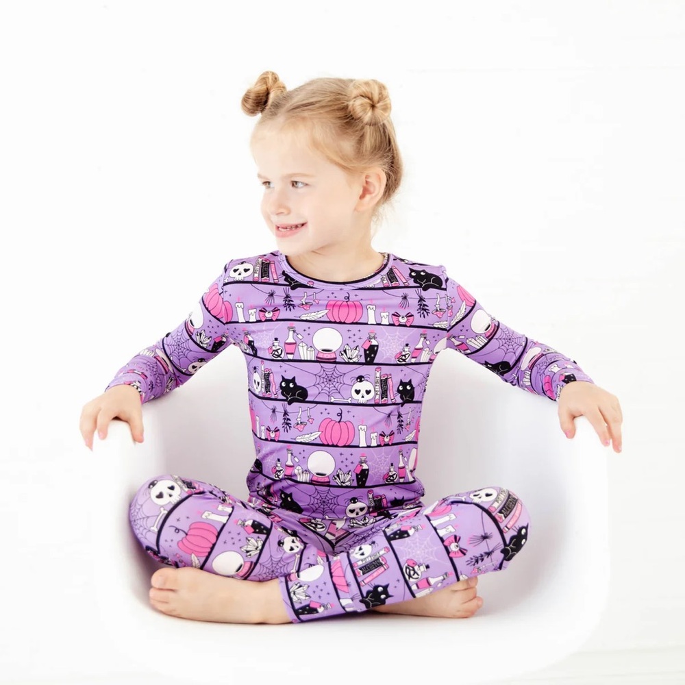Dreamiere “Drop of Magic” Purple Halloween Cat Themed Kids Pajama Set, 3T